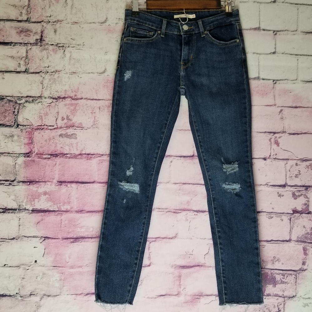LEVI'S 711 SKINNY DISTRESSED RAW ANKLE JEANS 26